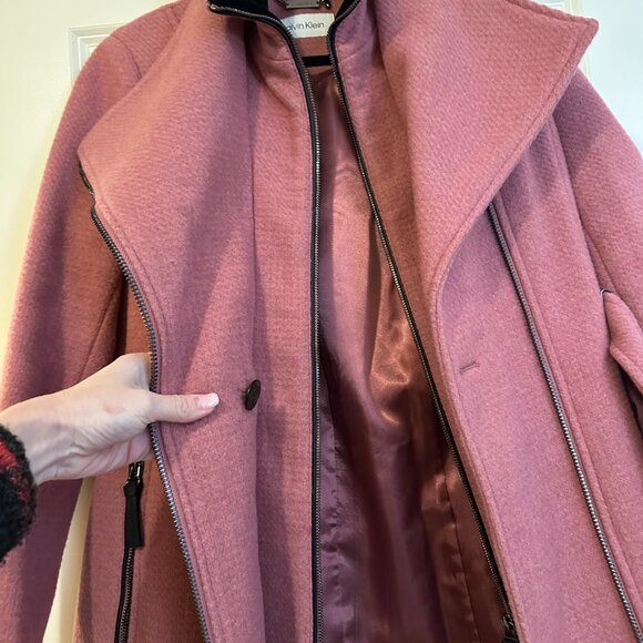 CALVIN KLEIN WOMEN'S WOOL BLEND COAT JACKET PINK - Picture 7 of 15